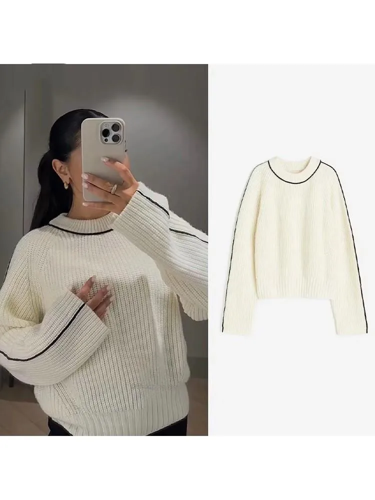 

Женский стеганый пуловер с круглым вырезом, Свободный Повседневный теплый вязаный пуловер с длинным рукавом, в стиле пэчворк, осень 2023