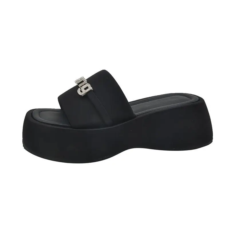 Summer Slippers Women Wear Summer Black Thick Soled Flip-flops Beach Sandals Wedge Heels Increase Sandals Women's Shoes