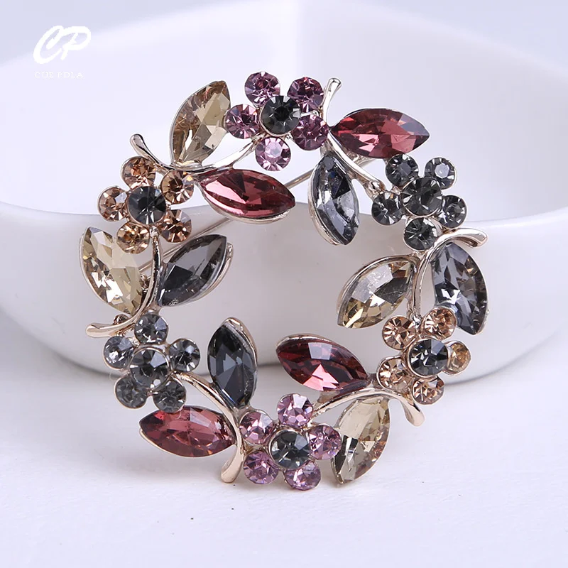 Leaf Ring Rhinestone Brooch Corsage Collar Pin Jewelry Clothing Accessories