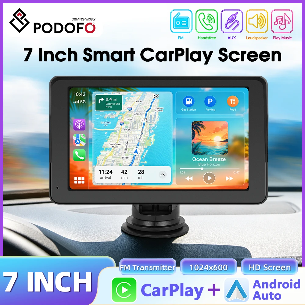 Podofo Écran tactile 7 pouces pour voiture avec Carplay et Android Auto, commande vocale, autoradio, lecteur intelligent, caméra de tableau de bord 1 Podofo Écran tactile 7 pouces pour voiture avec Carplay et Android Auto, commande vocale, autoradio, lecteur intelligent, caméra de tableau de bord 1