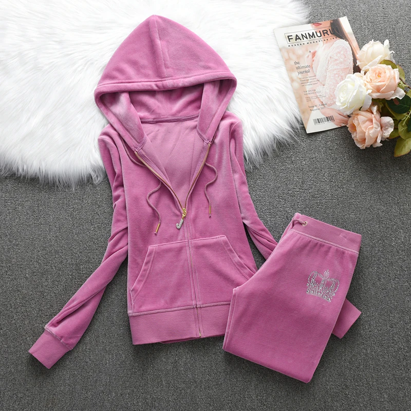 Elegant Women's Set 2025 Spring Fall Women's Zipper Jacket Crystal Crown and Trousers Set 2