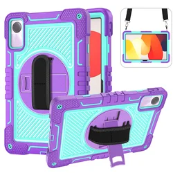Robust 360° Rotation Kickstand Tablet Cover with Shoulder Straps for RedmiPad SE 11 2023 (Purple Green - SP)