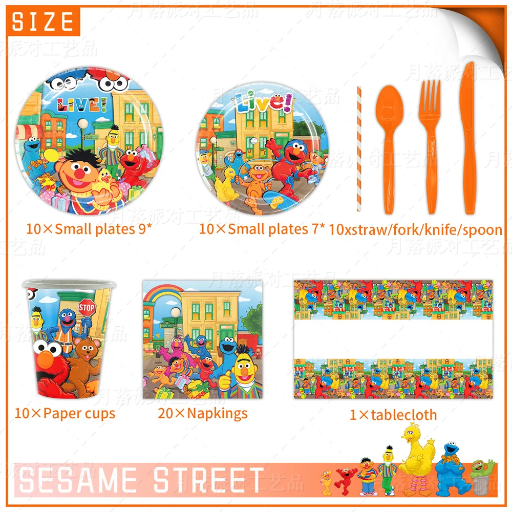 thumbnail image 1 of Vajilla desechable con tema de Barrio Sésamo para niños, decoración de fiesta de cumpleaños, Baby Shower, plato de papel, Fondo de globo, regalo de dibujos animados, 1 of 4