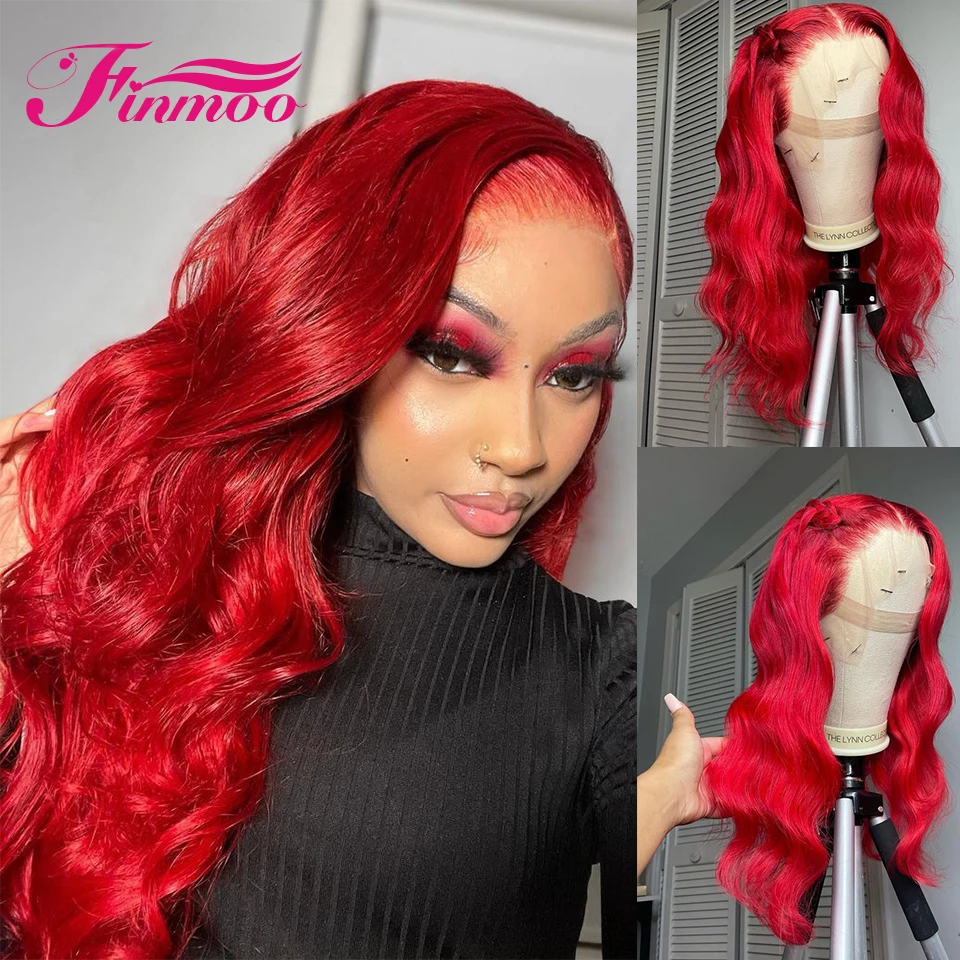 

Red Lace Closure Wig Human Hair Wigs For Woman Body Wave HD Transparent Lace Front Wig Pre Plucked Burgundy Colored Wig Remy
