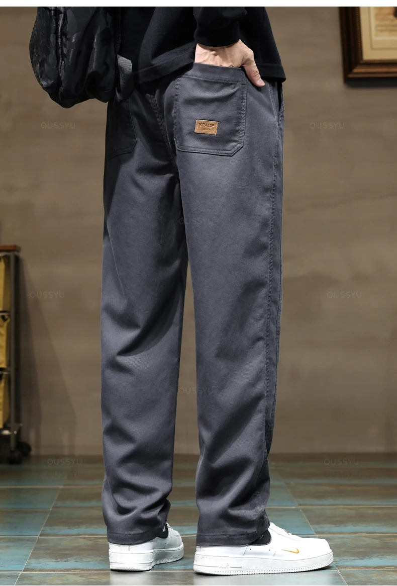 Brand Clothing New Soft Lyocell Fabric Pants Men Thick Loose Straight Drawstring Elastic Waist Korea Casual Cargo Trousers Male