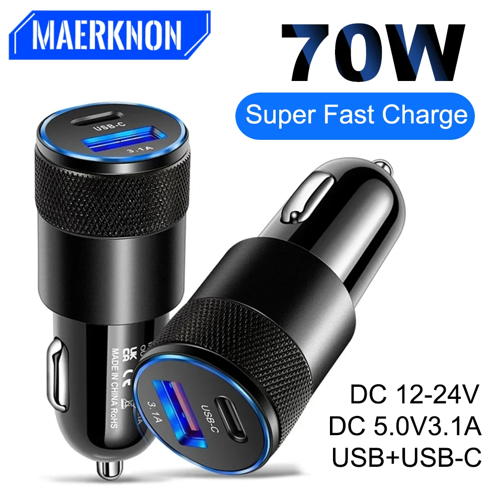 

70W Car USB Charger PD Type C Fast Charging Car Phone Adapter for iPhone 15 14 13 Xiaomi Huawei Samsung S21 S22 Quick Charge 3.0