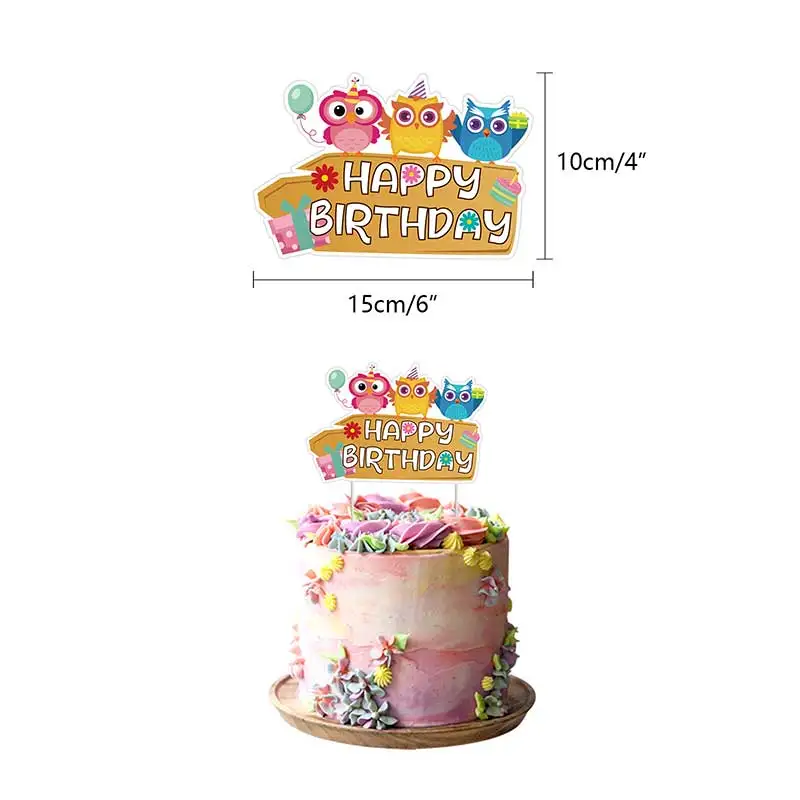 올빼미 생일 축하 파티 장식 케이크 토퍼 동물 라텍스 풍선 배너 베이비 샤워 장식 아이 사진 소품 용품