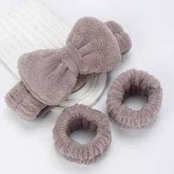 Luxurious Coral Fleece Headband & Absorbent Wristband Set - One Size (D)