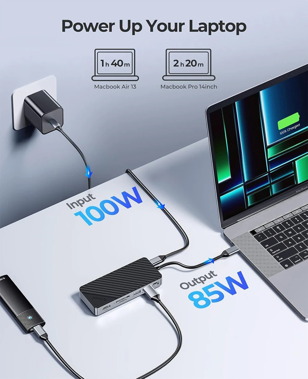 ORICO M.2 SSD Enclosure USB C Hub Splitter PD100W Extension Docking Station 10Gbps M2 NVMe SATA External Case 4K 60Hz HDMI-Com 3