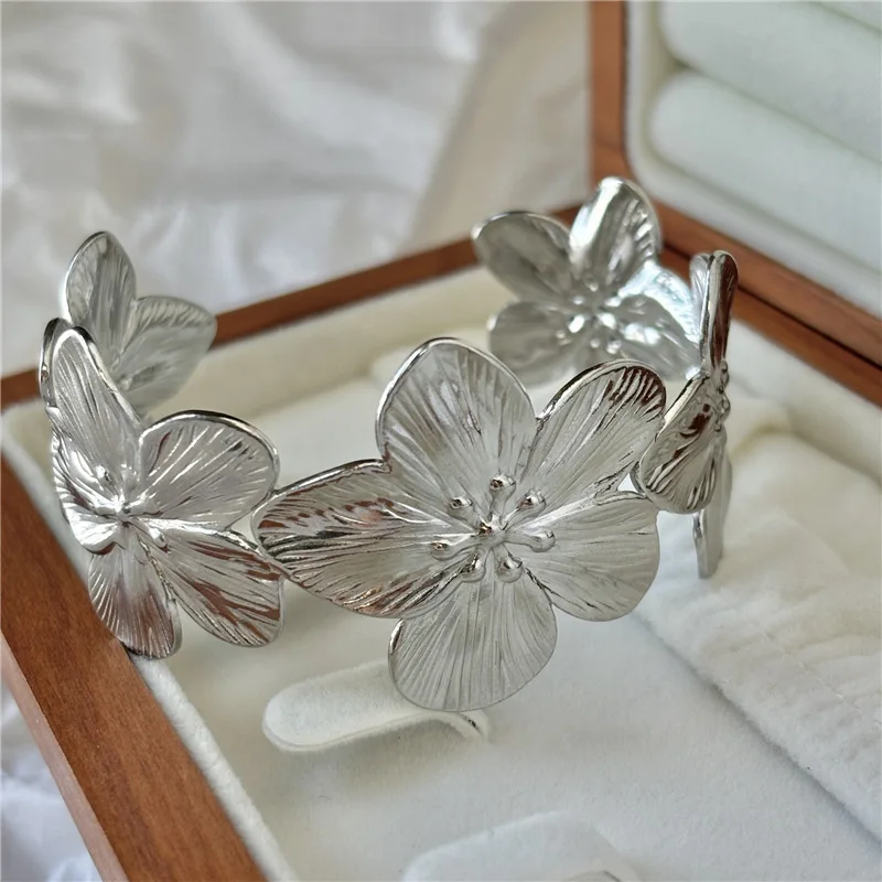 Wide Flower Bracelet Opening Geometric Adjustable Hand Jewelry