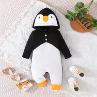 0-18M Toddler Baby Girls Boys Rompers Penguin Shape Buttons Hooded Long Sleeve Romper Winter Fall Clothes 1