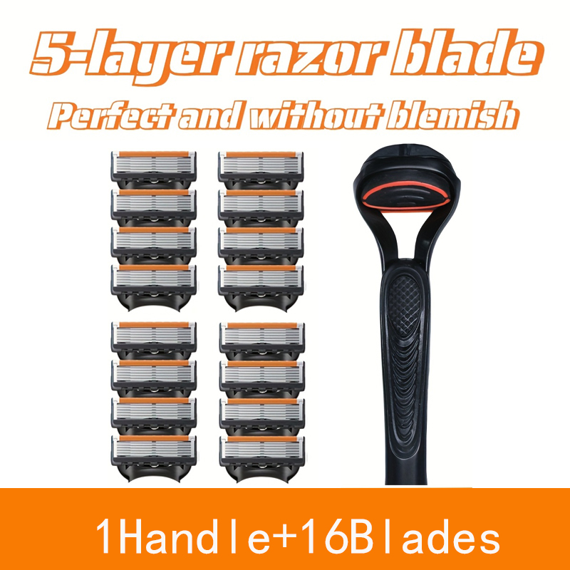 16/12/8/4Pcs Blades 5 Layer Men's Manual Shaver with Anti Slip Handle, Replacement Blade, Safety Feature, and Lubrication Strip