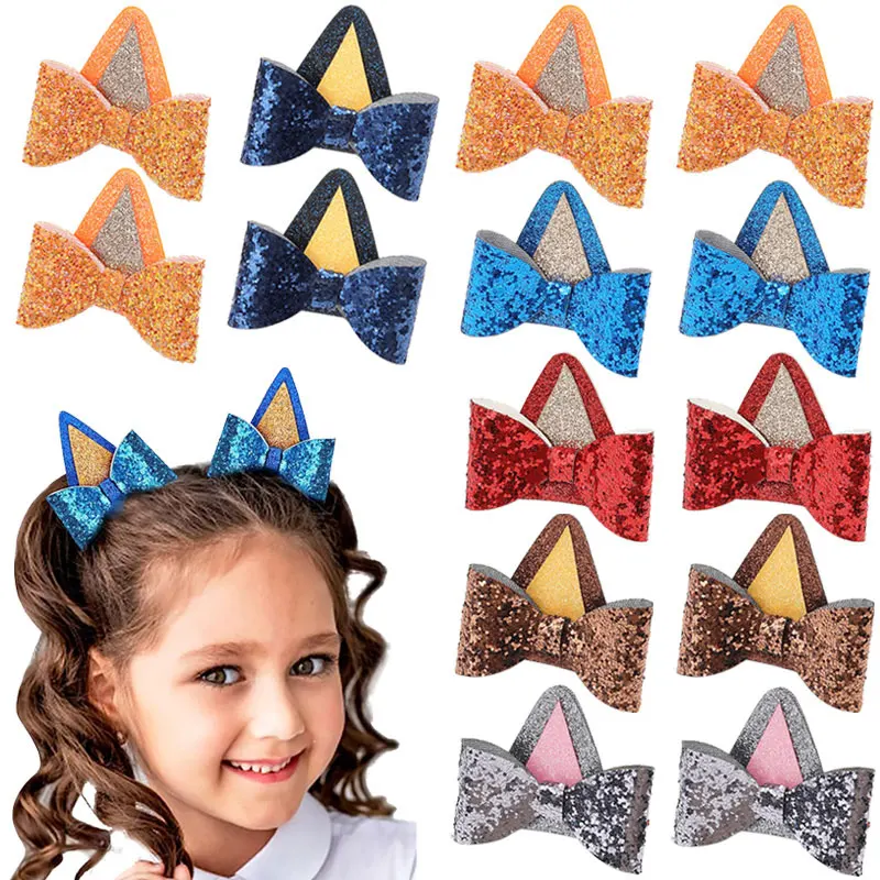 

2Pcs Dog Ears Hair Bow Clips For Toddler Kids Glitter Cosplay Party Costume Accessories Girls Bows Hairpins Baby Barrettes