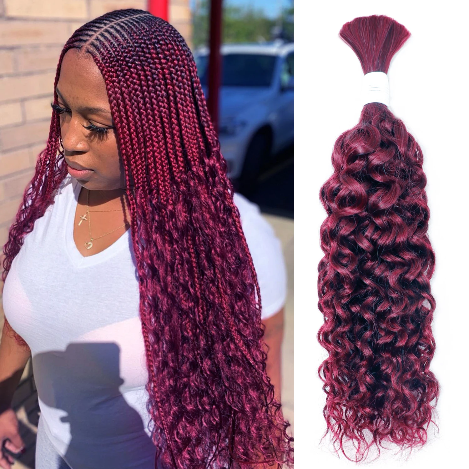 Natural Colored Water Wave Human Hair Bulk for Braiding Human Hair Bulk No Weft 28 Inch Extension Braids #27 #99j #1B/30 #4/27 human hair extensions,human hair bundles,braiding hair extensions,human braiding hair