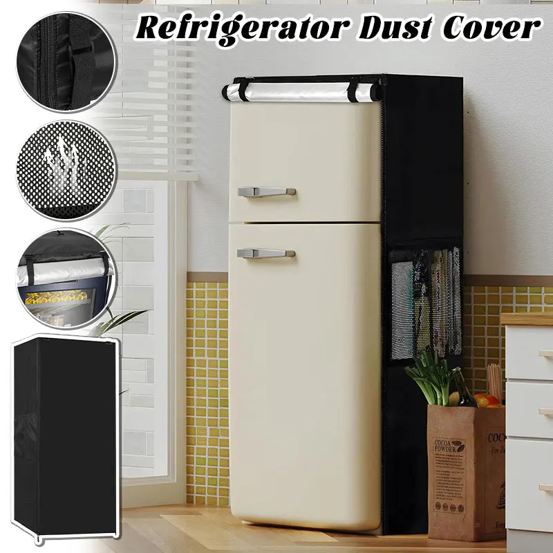 Description Picture 3 of item210D Oxford Cloth Refrigerator Dust Cover Vertical Refrigerator Protective Cover Dustproof Waterproof Sunproof 58x58x142cm Black