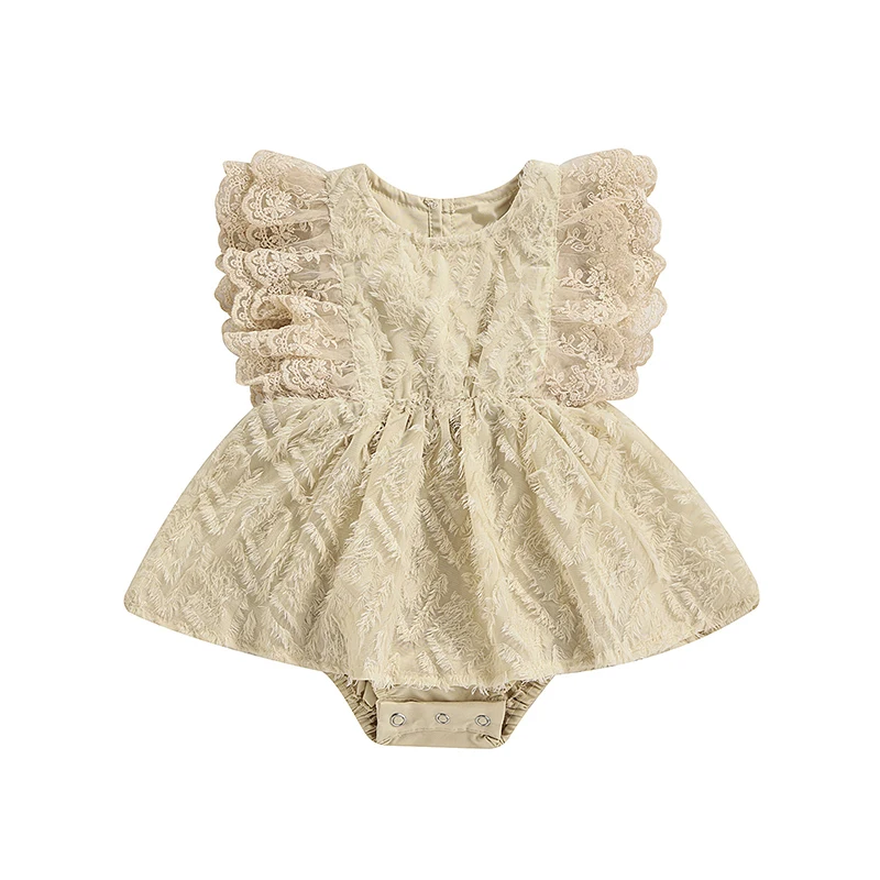 

Infant Baby Girls Fly Sleeve Lace Romper Dress Summer Outfit Round Neck Sleeveless Lace Rompers