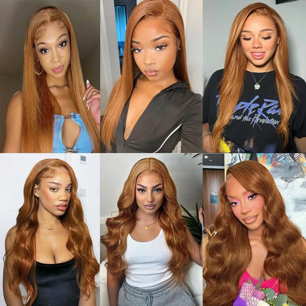 #30 Light Brown Straight 13x4 Lace Frontal Only 4x4 Lace Closure Transparent Swiss Lace Brazilian 100% Human Hair With Baby Hair 6