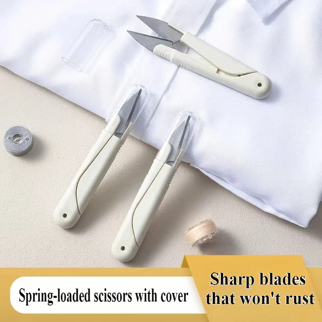 1 PC U-shaped Household Scissors Round Head with Cap Spring Household Sewing Stainless Steel Thread Scissors Sewing Scissors 4