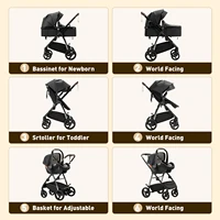 3 en 1 landau poussette Portable luxueux voyage landau haut paysage nouveau-né bébé poussette avec porte-bébé en cuir PU 8