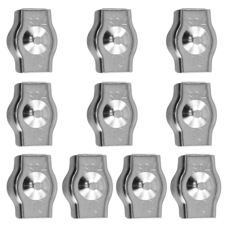 10Pcs Clamps, Wire Cord Clamps, Stainless Steel 304 Cable Clamps, Wire Rope Steel Cable Fixing Clip M10