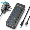 RSHTECH 7-Port USB 3.0 Hub Aluminum 5Gbps Data Transfer Splitter with Individual On/Off Switches and 5V/2A Adapter 1