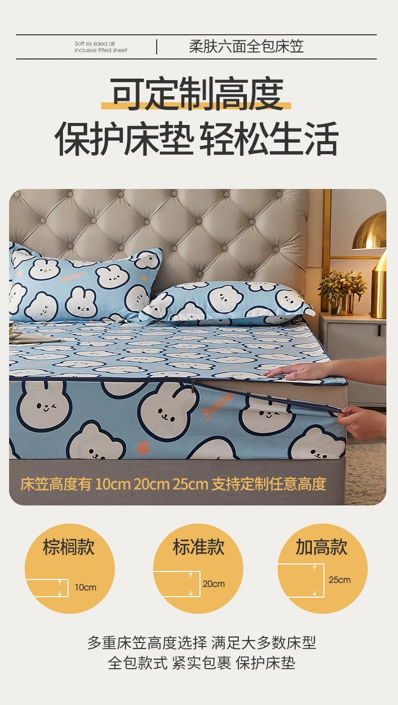 Description Picture 3 of itemThickening Mattress Cover With Zipper Six Sides All Inclusive Bed Cover King Queen Removable Fitted Sheet Customizable