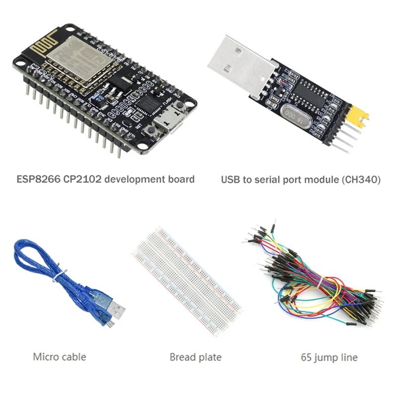 

ESP-12E ESP8266 CP2102 макетная плата + модуль последовательного порта USB + плата для хлеба + 65 перемычек + USB кабель