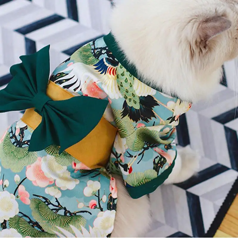 Pet Kimono Pet Clothes Dog Cat Kimono With Big Bowknot Japanese Dog Clothes Bowknot Cat Clothing Christmas