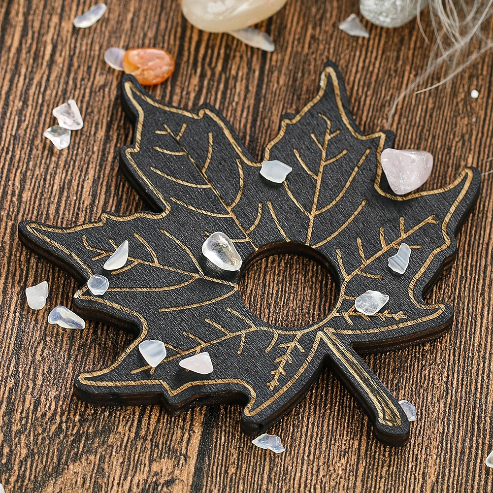 Maple Leaf Shape Crystal Ball Base Holder Wooden Plates Boards Stone Sphere Support Display Stand Yoga Meditation Wicca Supplies