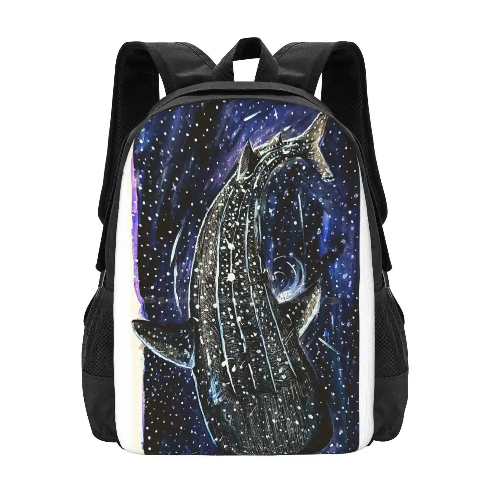 

As Above , So Below Backpack For Student School Laptop Travel Bag Galaxy Space Fish Whale Shark Watercolor