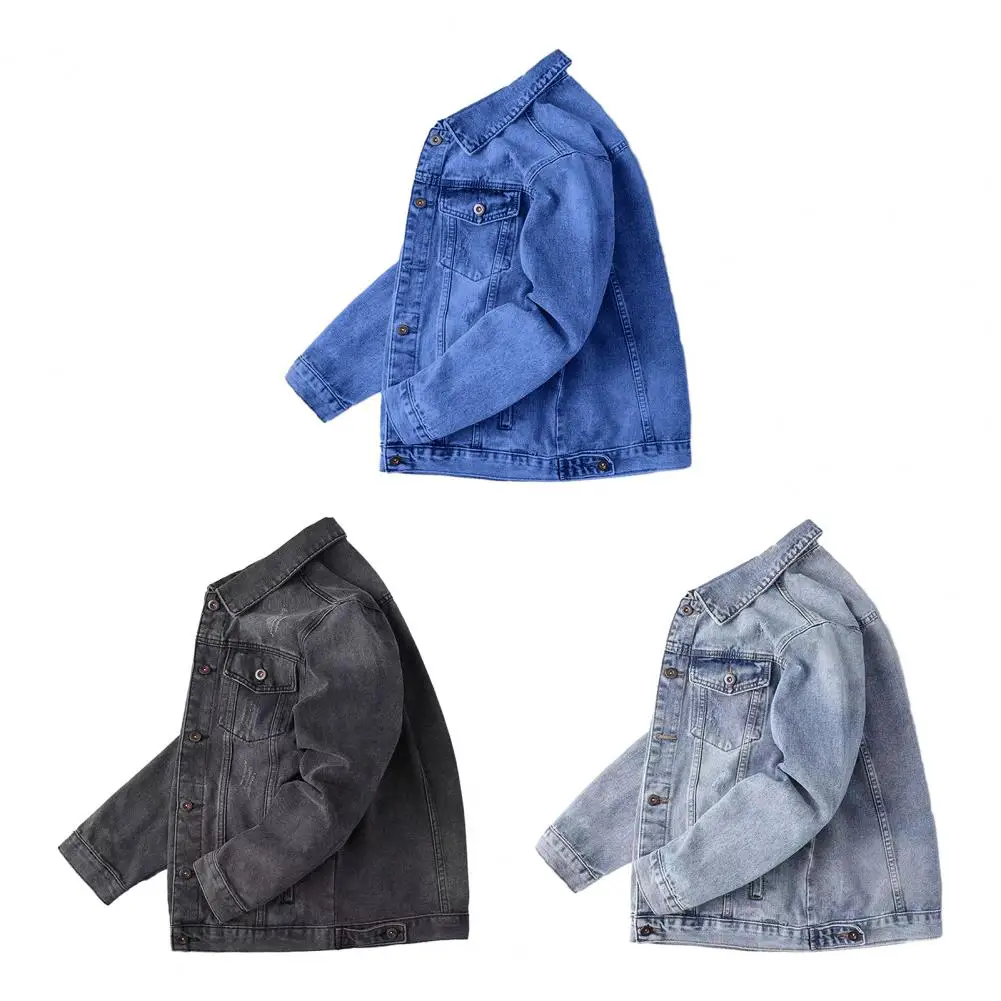 

Men Spring Coat Retro Hop Style Denim Jacket with Multi Pockets Loose Fit for Plus Size Men Streetwear Coat with Single-breasted