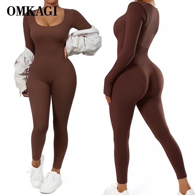 OMKAGI Ribbed One Piece Jumpsuits Yoga Suit Women Bodysuit for