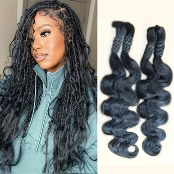 Body Wave Human Hair Extensions Natural Black Bulks No Weft - Bulk Hair for Braiding Suitable for Women Ponytails Buns Braids 1