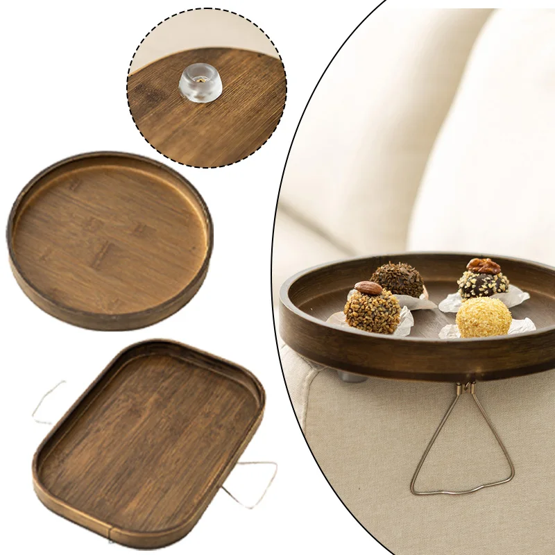 Rectangle/Oval Sofa Tray Table Armrest Clip-On Practical Couch Arm Trays Wood For TV Snack Remote Control Snacks Drinks sofa tray table