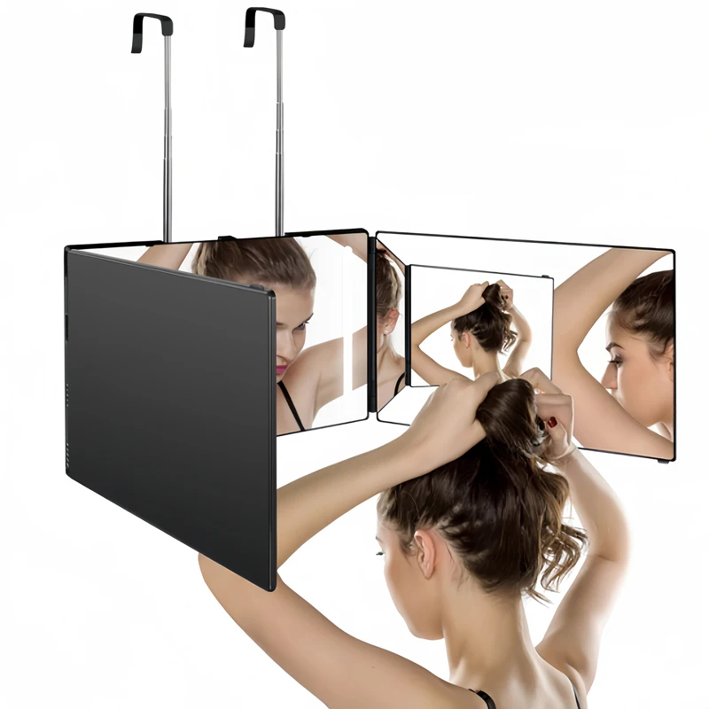 360 View Self-Cutting Hair Mirror, Clear Anti-fog HD Glass, Folding Cosmetic Mirror, Tri-fold Hanging Mirror