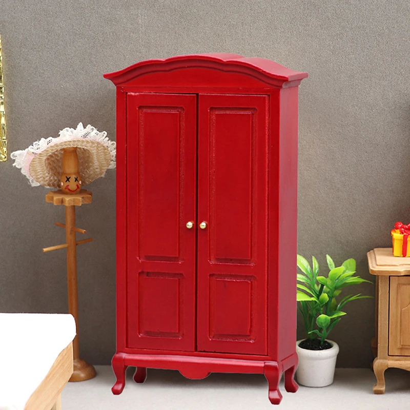 

1:12 Dollhouse Miniature Wardrobe Retro Red Cabinet Bedroom Furniture Decor Toy Doll House Accessories