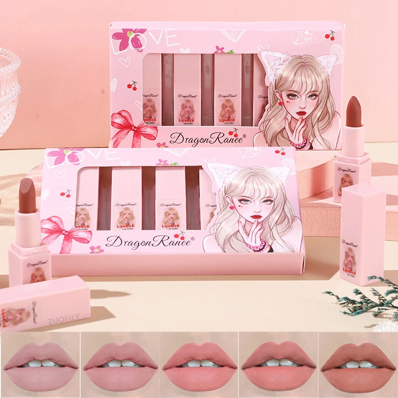 

5pcs/set Nude Liquid Lipstick Waterproof Velvet Matte Lip Gloss Red Sexy Lips Non-stick Cup Lip Tint Women Girl Makeup Cosmetics