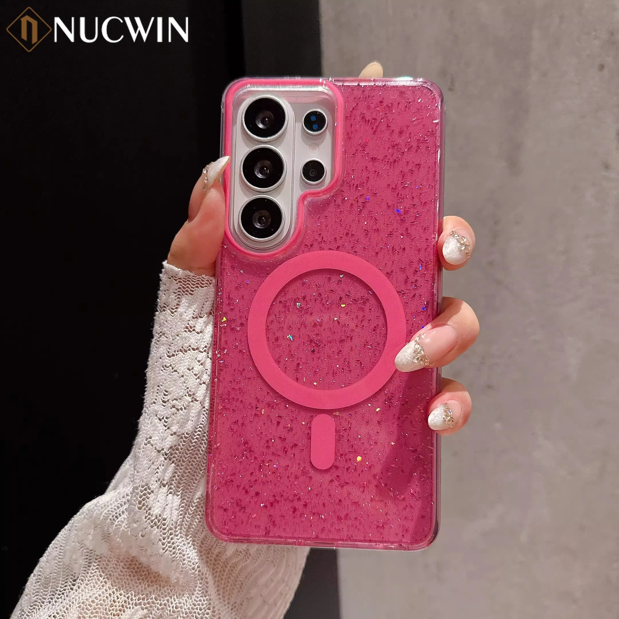 Glitter Transparent Luxury Shockproof Magnetic Phone Case with Bumper Cover