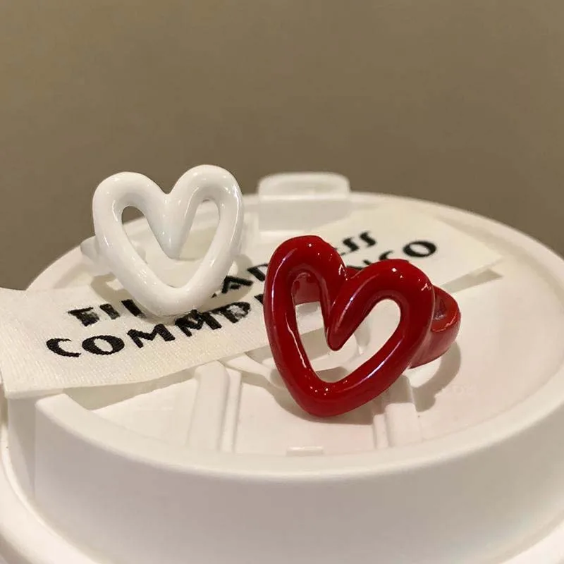 2025 Korean Colorful Enamel Heart Open Rings for Women Girls Fashion Creative Funny Adjustable Finger Ring Y2K Jewelry Gifts 5