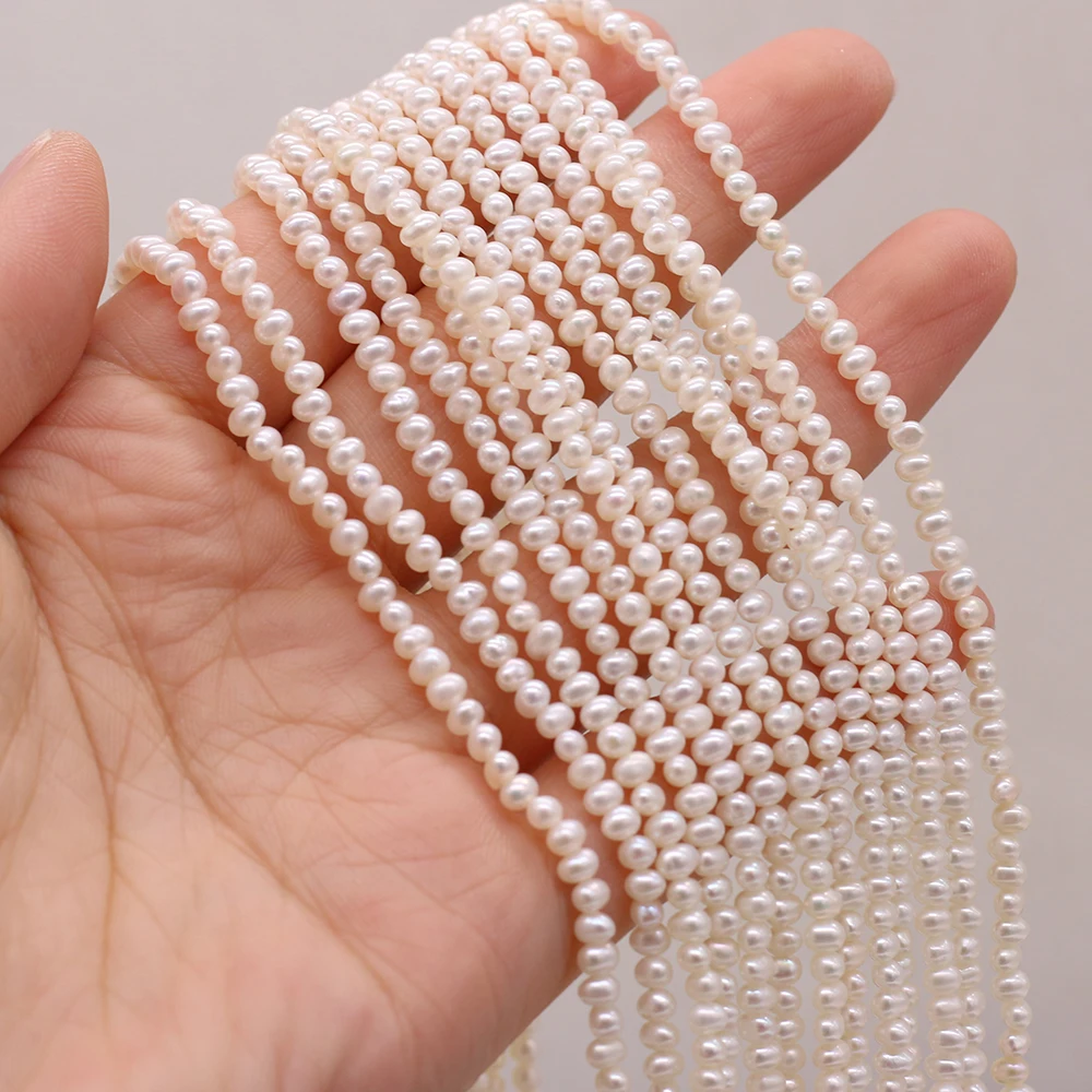 Natural Freshwater Pearl Beads White Round Shape Punch Loose Perles For Jewelry Making DIY Necklaces Bracelet Accessories Strand