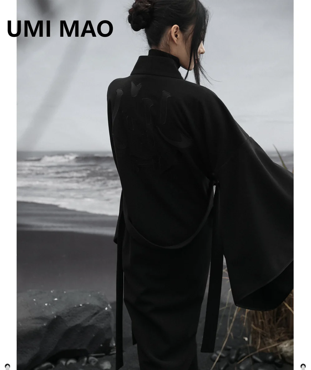 

UMI MAO New Chinese Embroidered Woolen Coat 2023 Winter Cool Lazy Loose Ancient Style Female Overcoat Femme Jackets