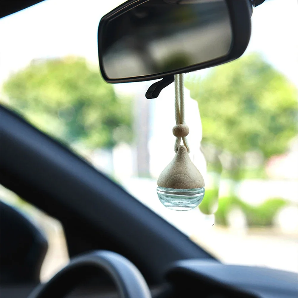 6ML Empty Car Air Freshener Pendant Perfume Glass Bottle With Wooden Caps Refillable Car Essential Oil Diffuser Bottle