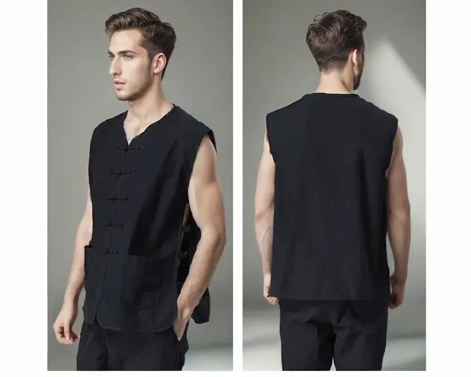 Traditional chinese style kung fu clothes man tai chi fashion Summer casual cotton and linen camisole vest