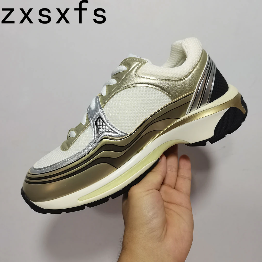 

New Mesh Lace Up Casual Shoes Woman Round Toe Leisure Sneakers Thick Sole Wedges Outwear Fashion White Flats For Women