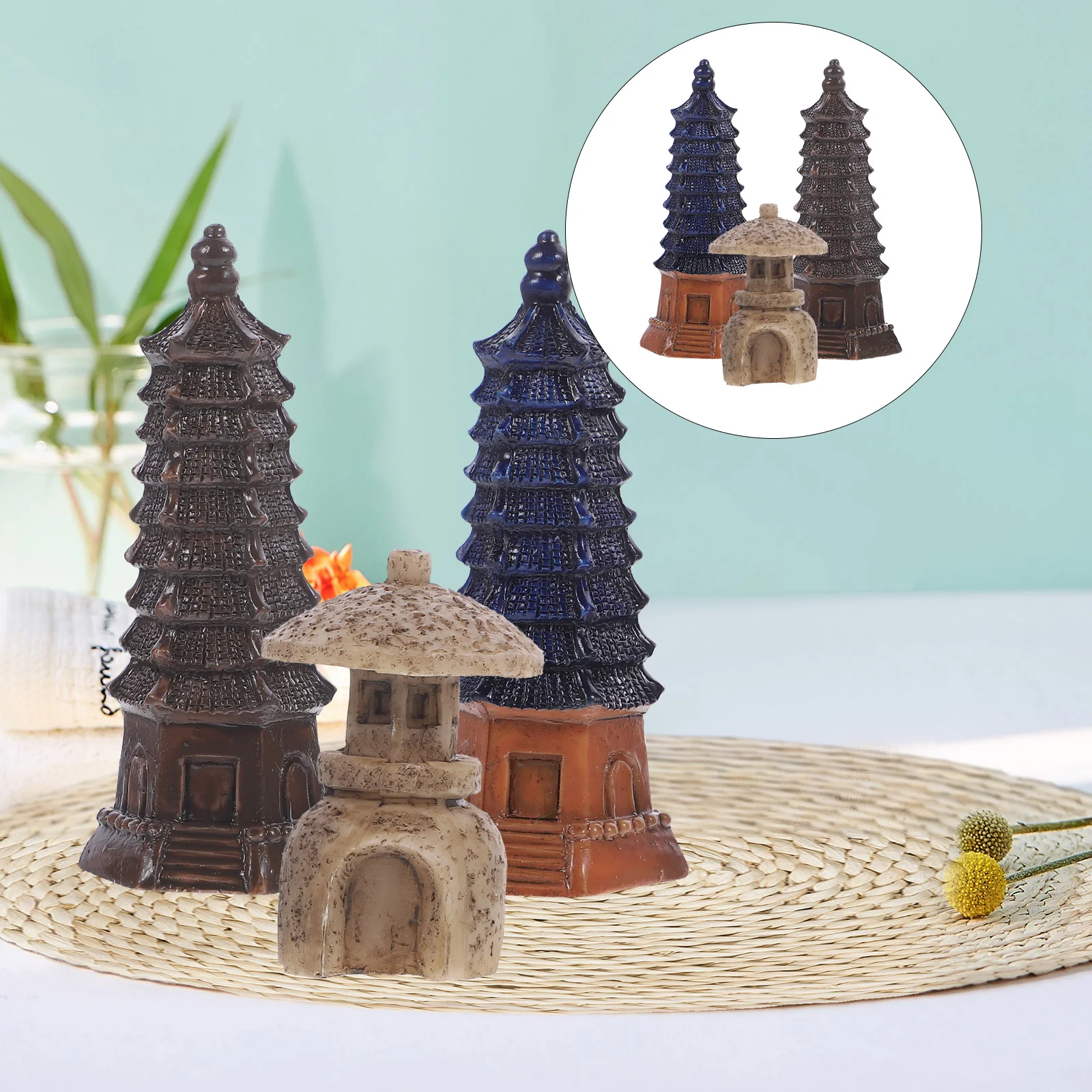 

3pcs Pagoda Statue Tower Statue Zen Garden Pagoda Decor Bonsai Miniature Pagoda