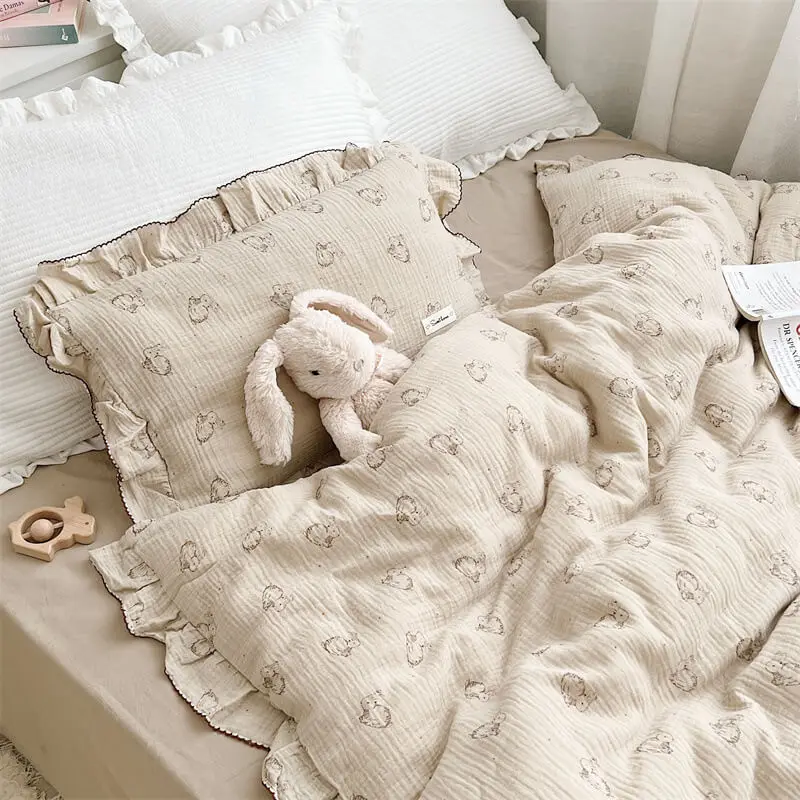 High-quality cotton muslin toddler ruffle duvet cover with pillowcase