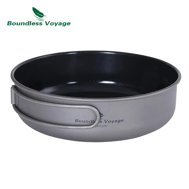 Non Stick Frying Pan Boundless Voyage Titanium Non-stick Frying Pan Ceramic Coating Folding Handle Outdoor Camping Picnic Plate Dish