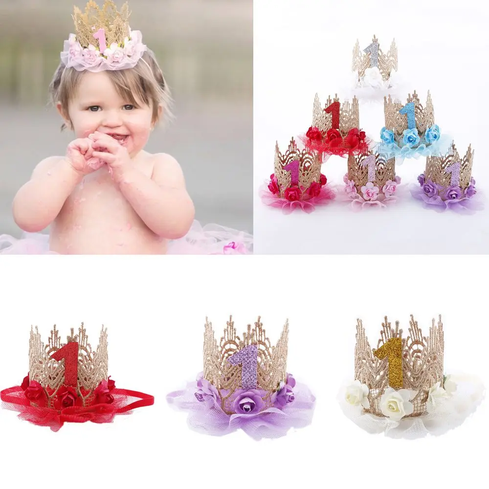 Cute Princess Headband Baby Girl 1/2st Birthday Party Hat Flower Crown Party Hairband Hair Accessories Photography Props hair accessories,hair bands,hair headband accessories,baby headband set