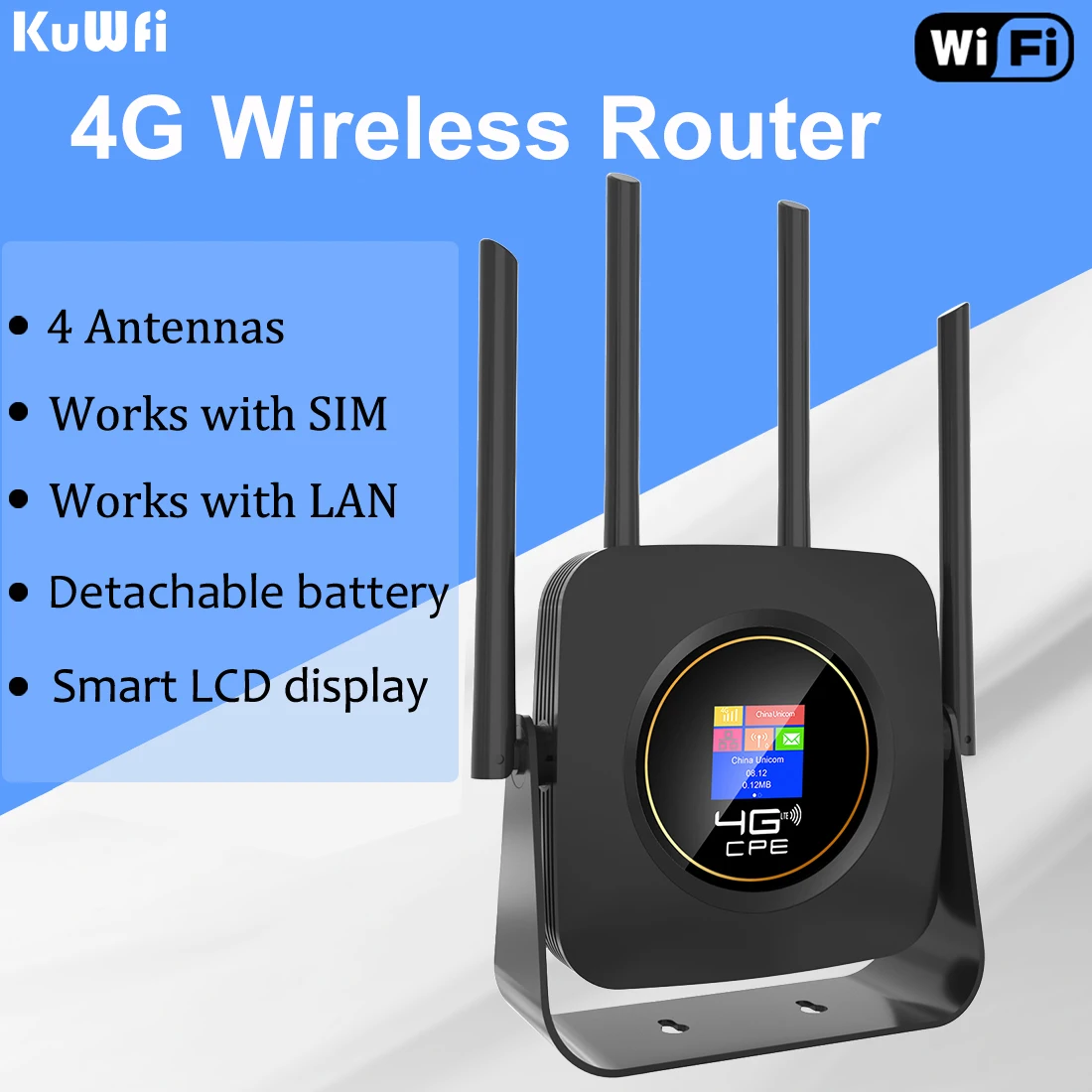 Kuwfi 4G Router Wireless 300Mbps Lte Router Wifi 3G/4G Sim Card Wifi Hotspot Router Modem Batteria Integrata Da 3000Mah