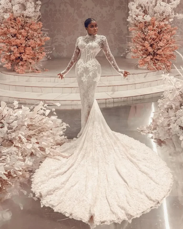 white christmas dresses Lace Sequined Muslim Wedding Dresses With Hijab – TANYA BRIDAL